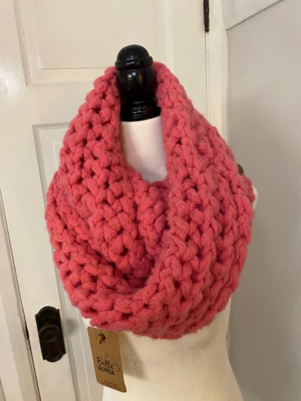 100% Baby Alpaca chunky knit infinity Scarf Pink NWT Bella Alpaca One Size